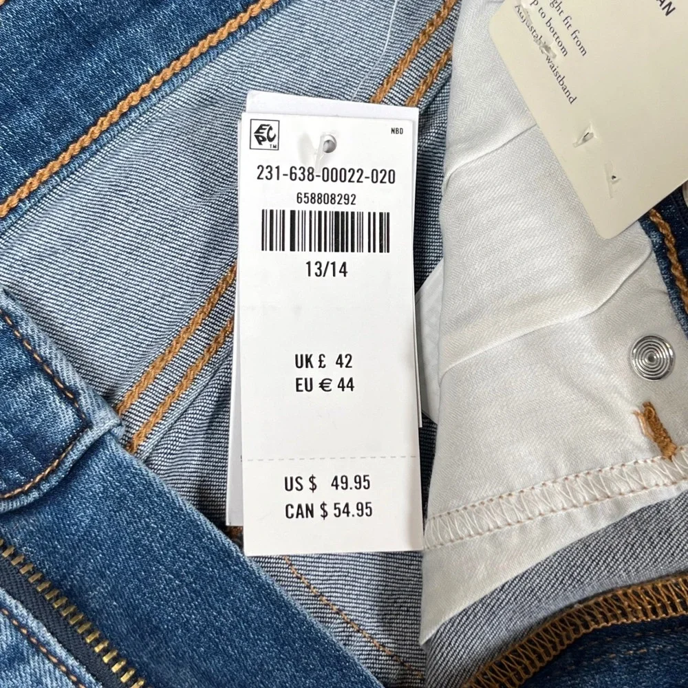 New Abercrombie Kids Straight Jean 13/14 Blue Medium Wash Adjustable Waist NWT